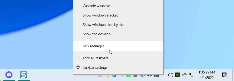 open task manager from Windows 10 Taskbar