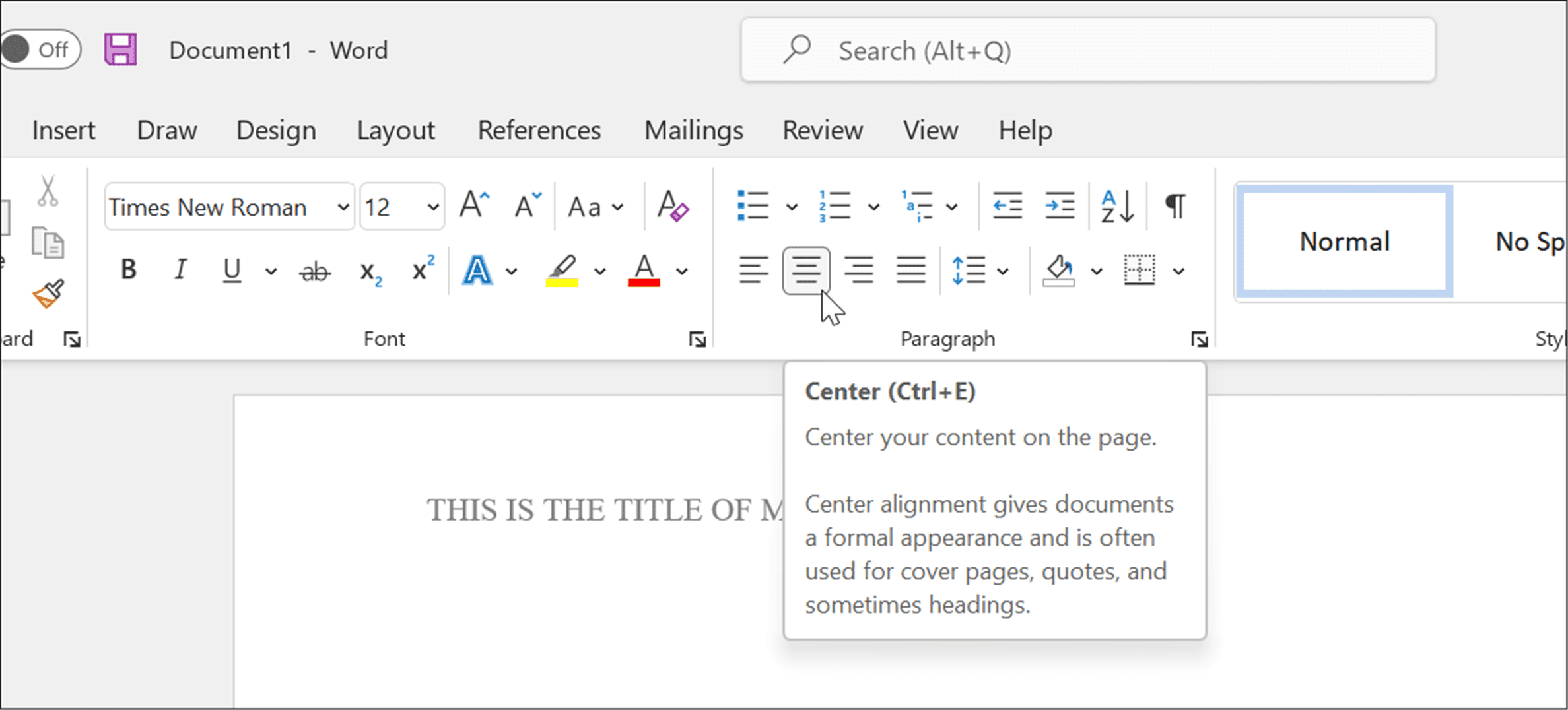 type in title format apa style in microsoft word