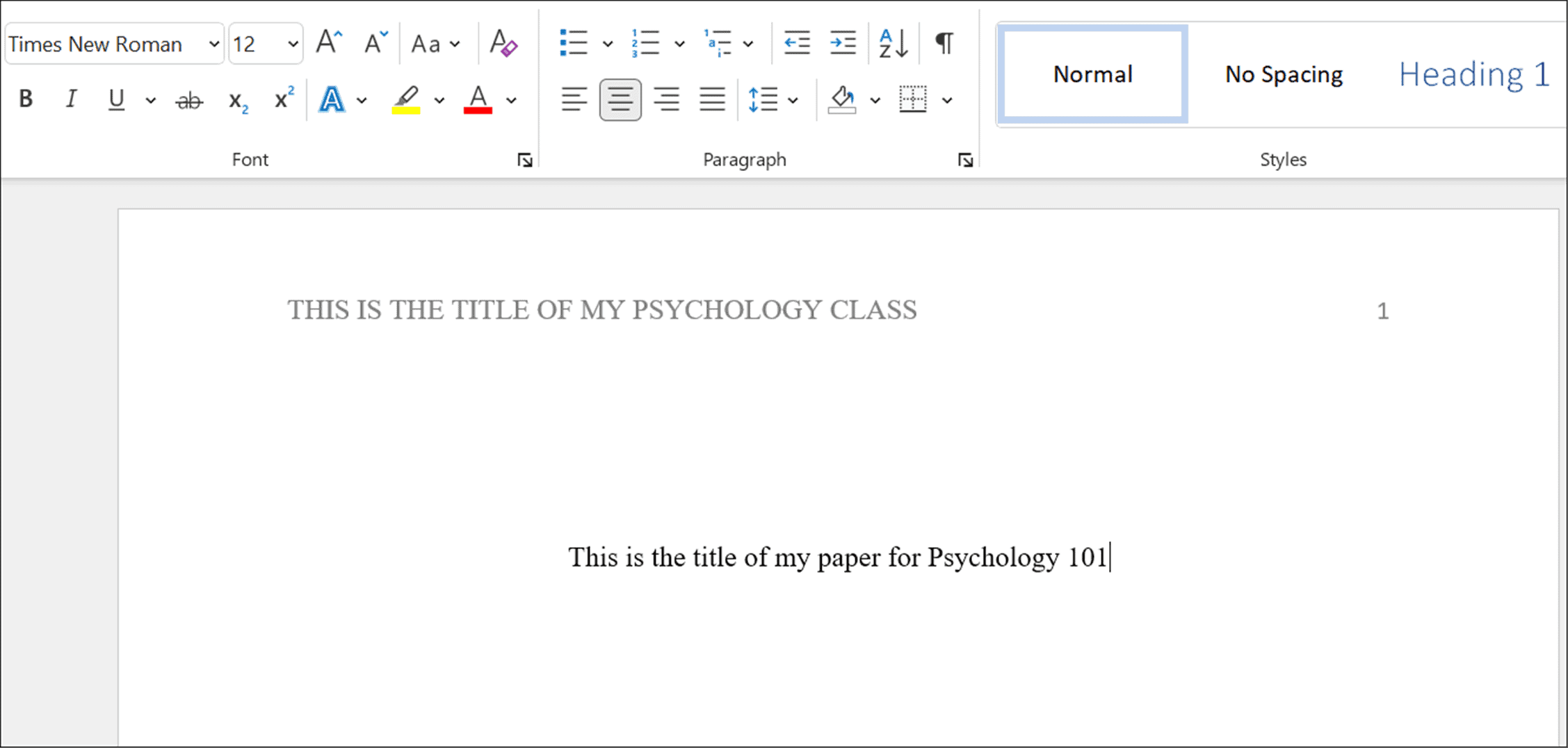 title of paper apa style in microsoft word
