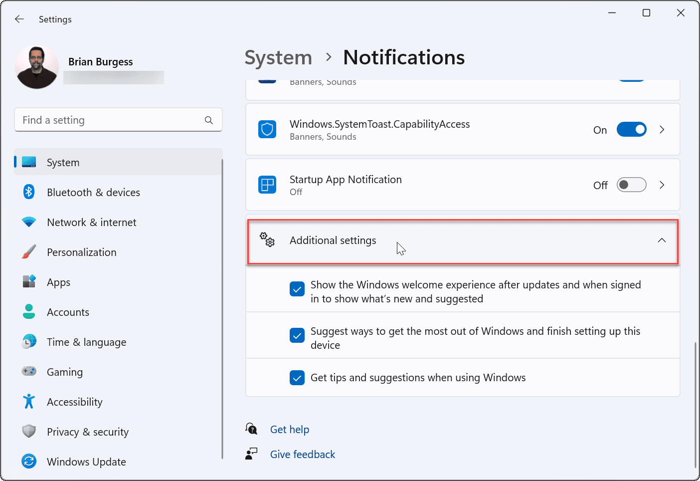 notifications advanced settings