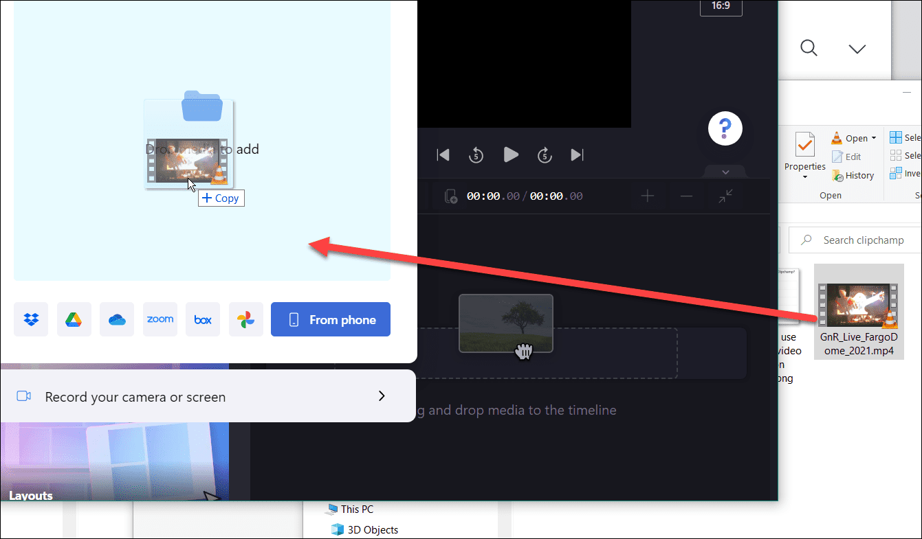 glisser-déposer utiliser l'éditeur vidéo clipchamp sous Windows