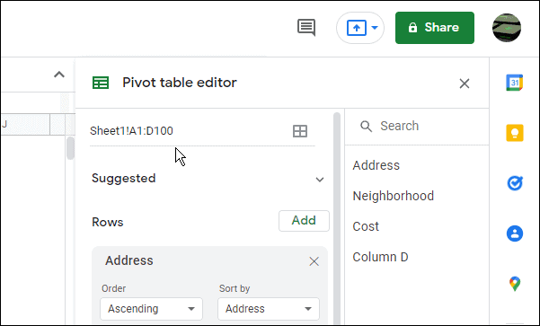 pivot table editor