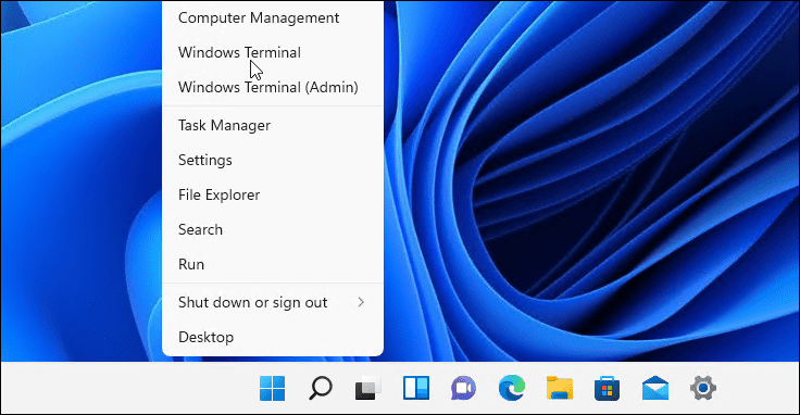 ouvrir le menu du terminal Windows