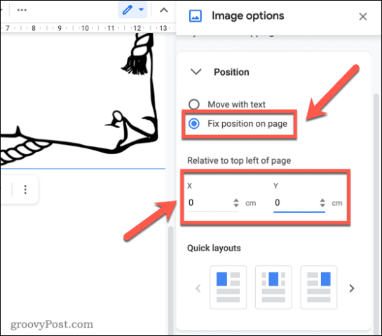 Fixing the position of an image in Google Docs