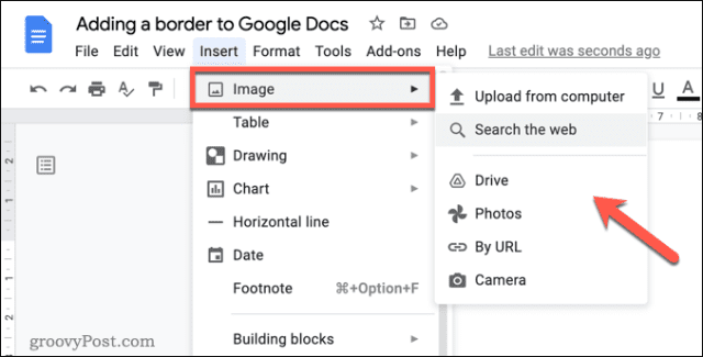 Inserting an image in Google Docs