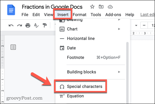 Inserting special characters in Google Docs