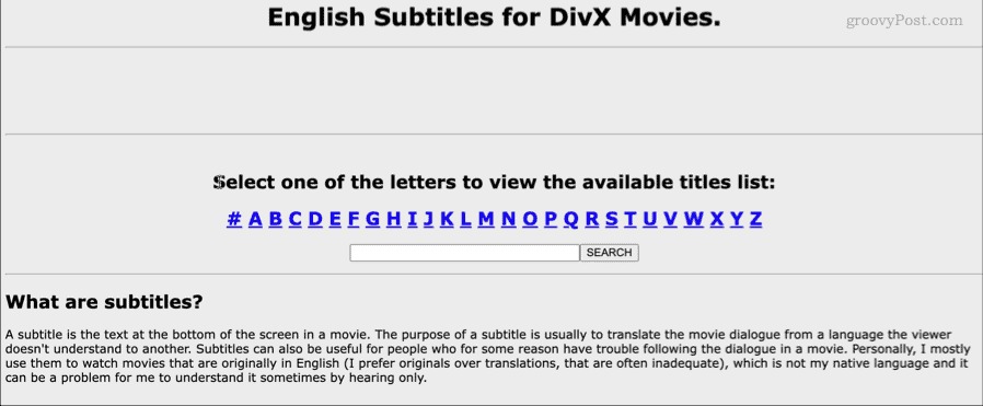 english subtitles for divx movies homepage