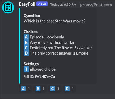 finished easypoll on discord