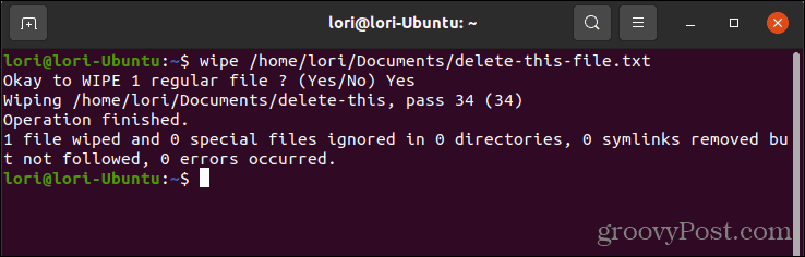 Securely delete a file using wipe in Linux