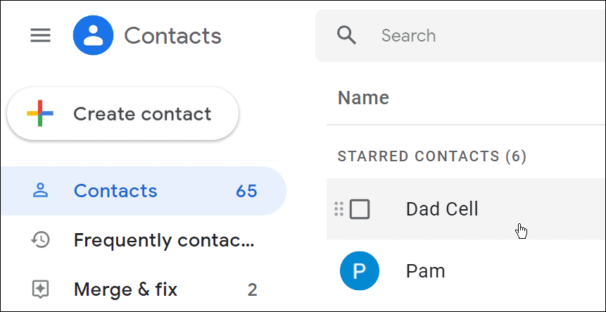 Страница контактов Gmail