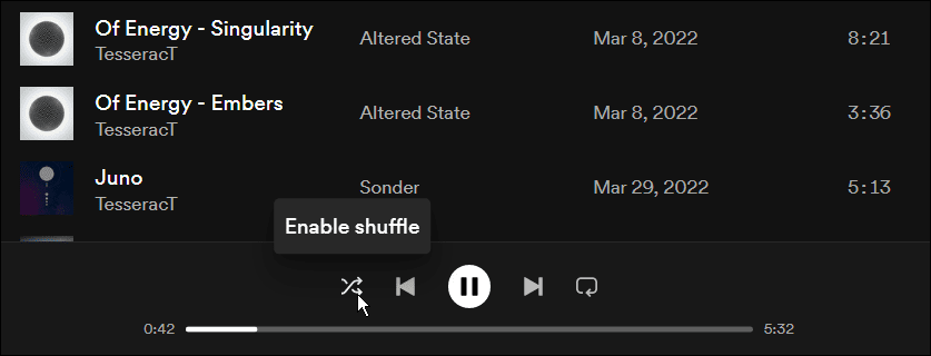 enable shuffle on Spotify