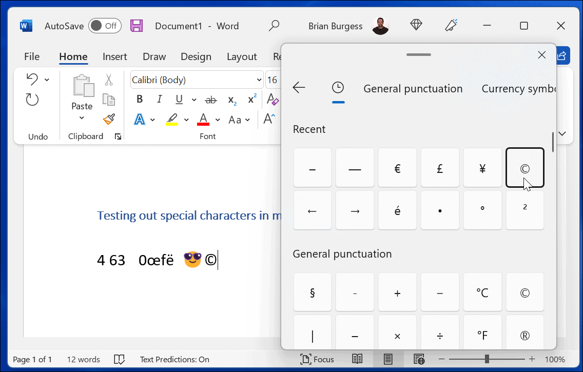 symbols type special characters on windows 11