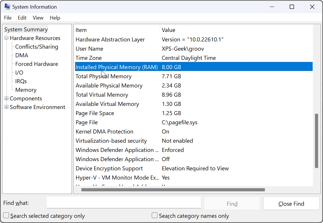 check RAM information on Windows 11