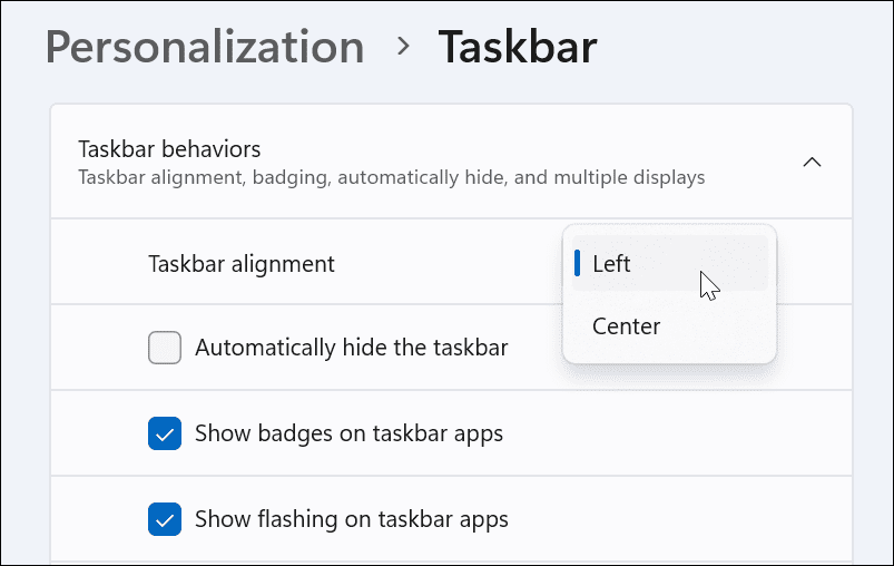 taskbar alignment
