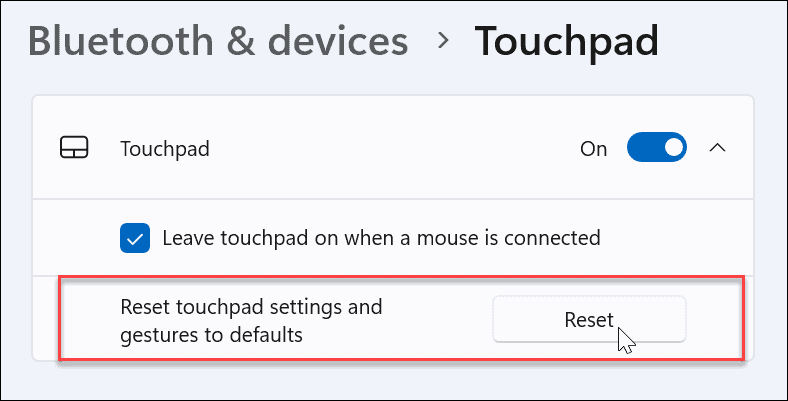 reset touchpad settings on Windows 11