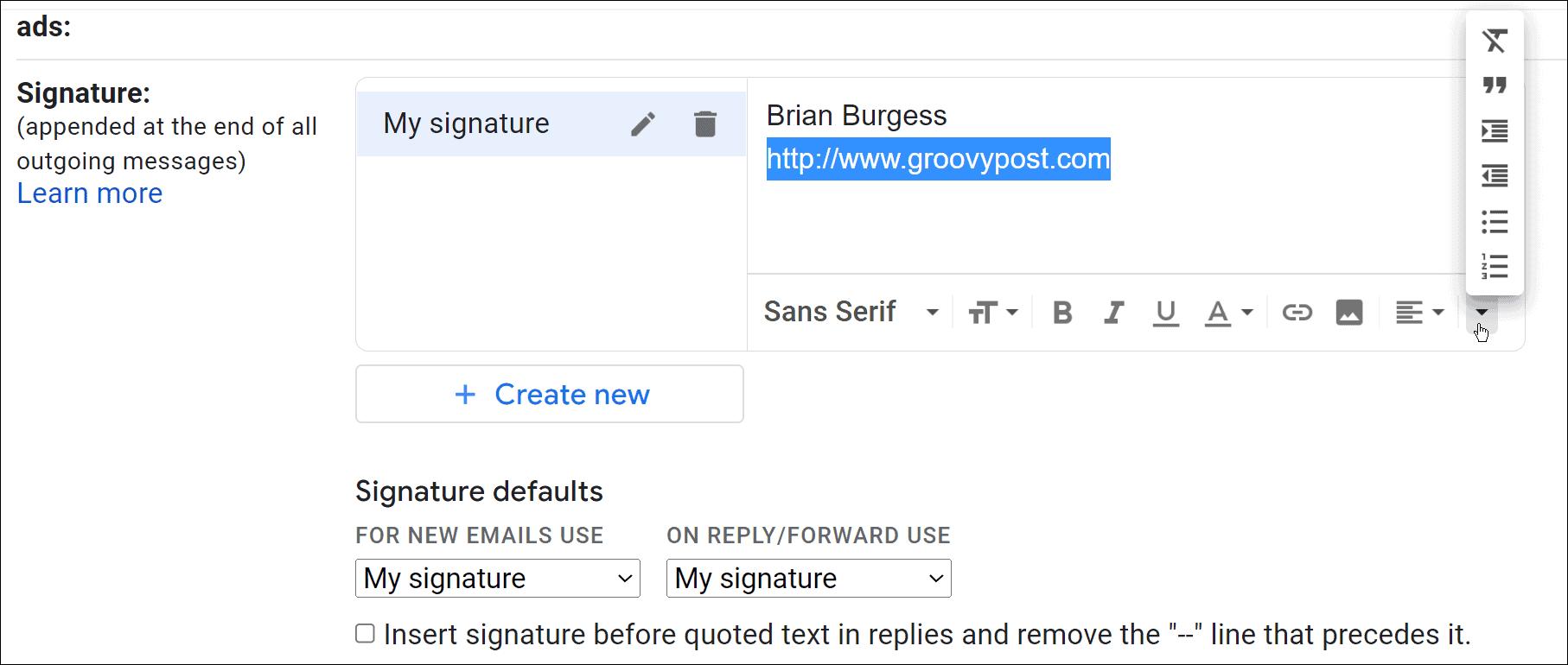 how to change signature on gmail