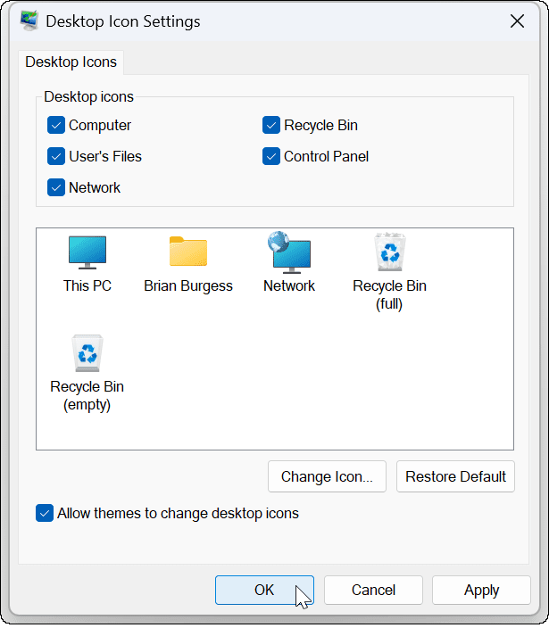 restore desktop icons on Windows