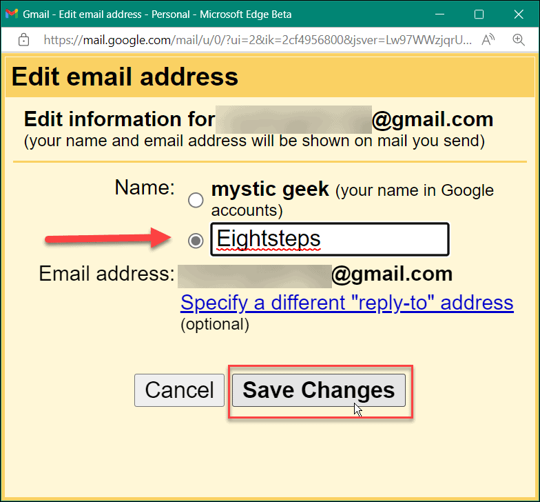 Как изменить имя в gmail