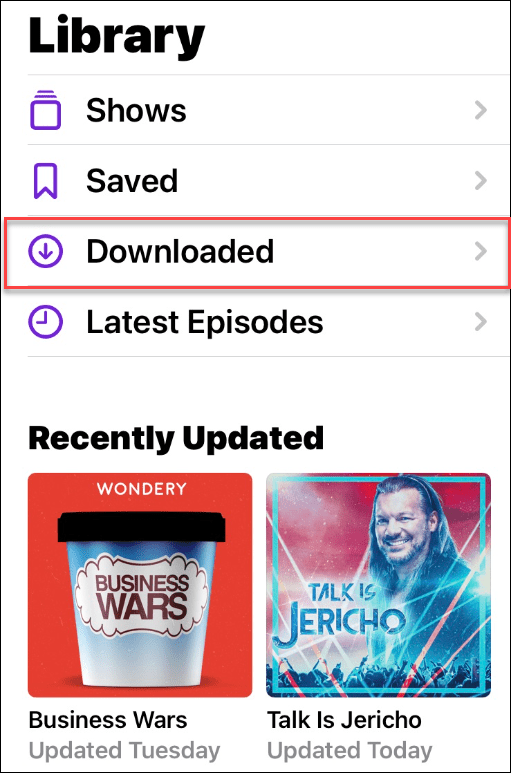 downloaded section listen to a podcast offline