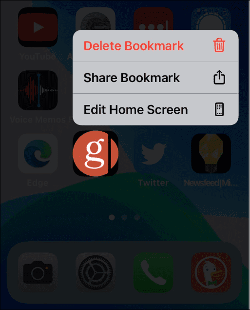 delete website from home screen on iPhone