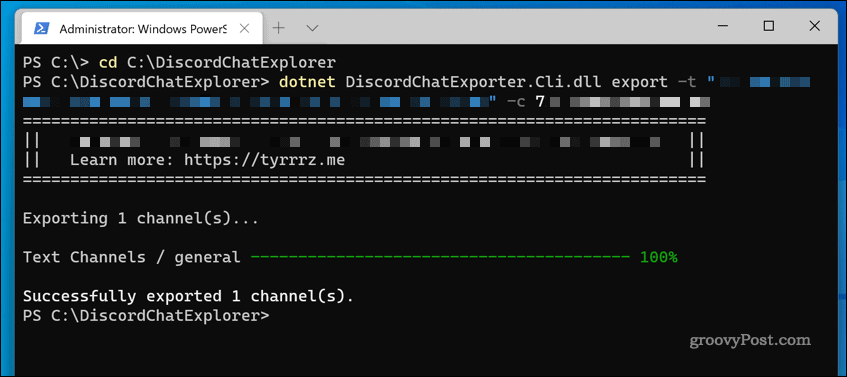 DiscordChatExplorer on Windows 11 being used to download a server chat log