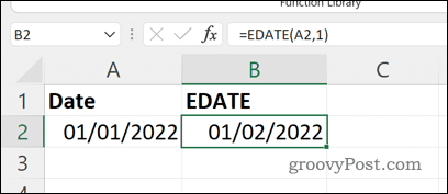 The result of an EDATE formula in Excel