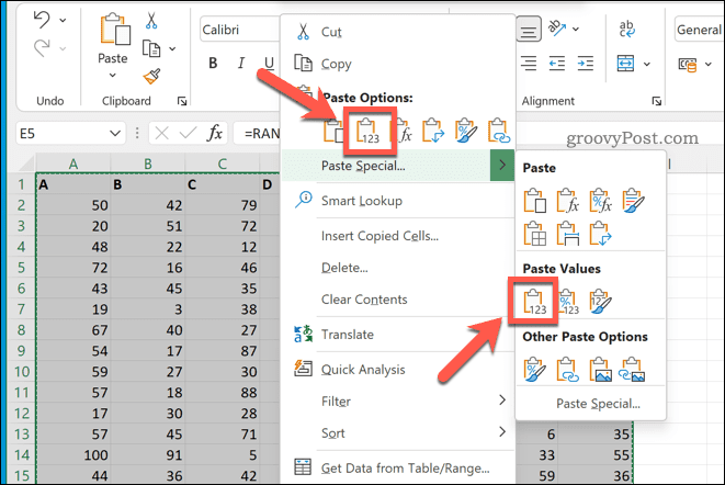 Вставка как значения в Excel