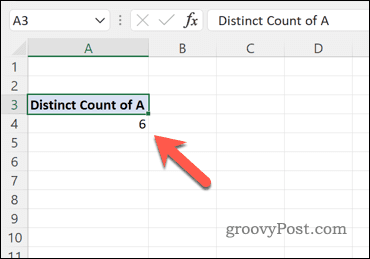 Using a pivot table to calculate the number of unique values in an Excel data set