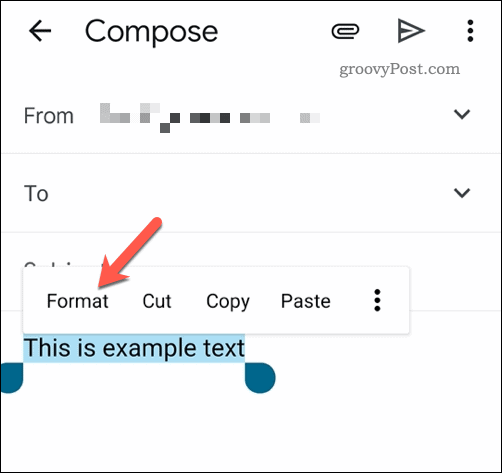 Formatting selected text in the Gmail app on mobile