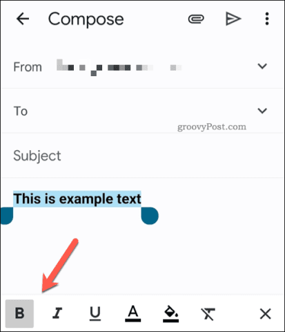 The text formatting toolbar in the Gmail app on mobile