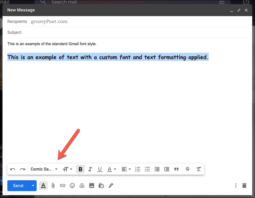 Changing the font style in Gmail manually