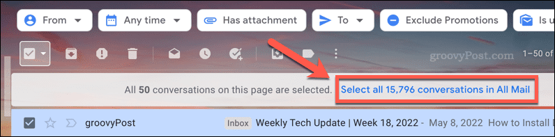 Selecting all of the emails in a folder in Gmail