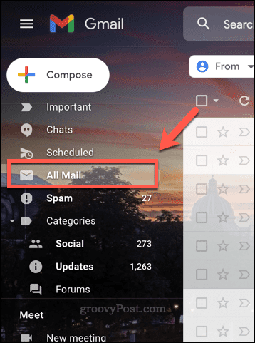 The All Mail folder in Gmail