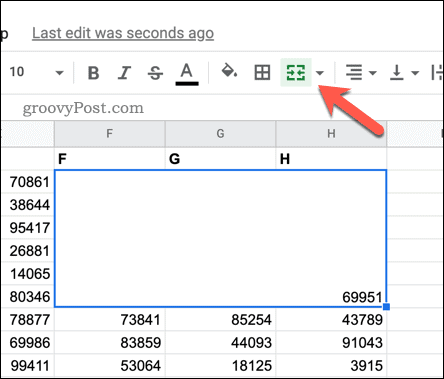The icon to unmerge cells in Google Sheets