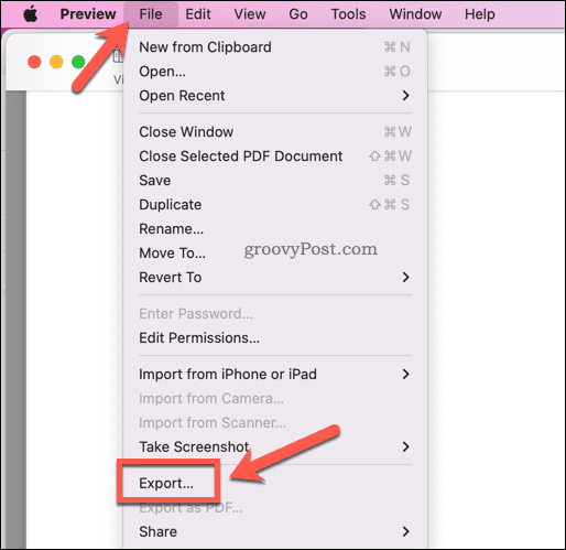 Exporting a PDF file in Preview on Mac