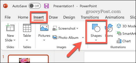 Inserting a shape in PowerPoint