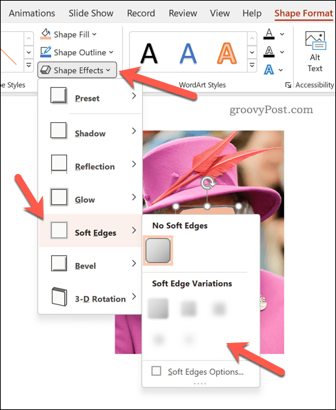 Setting soft edges on a shape in PowerPoint