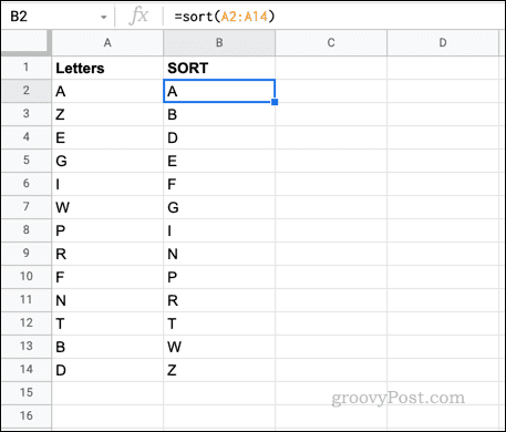 The SORT function in Google Sheets