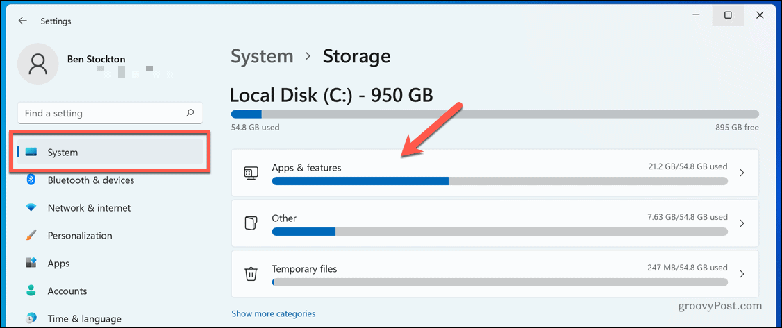 Windows 11 storage breakdown