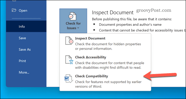 Check document compatibility in Word