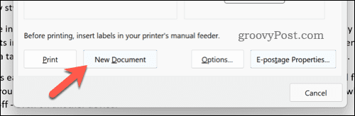 Moving labels to a new document in Word