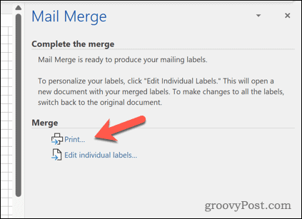 Printing Word mail merge labels