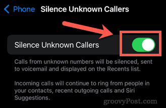 turn on silence unknown callers iphone