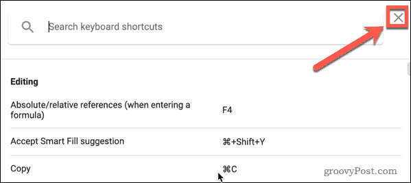close keyboard shortcuts
