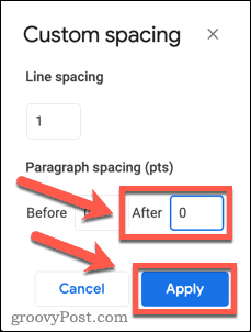 change spacing in google docs
