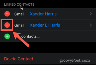 unlink iphone contacts button