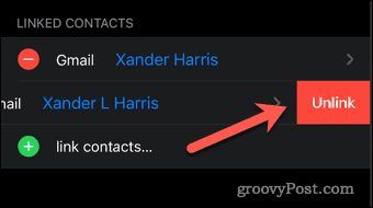 confirm unlink contacts iphone