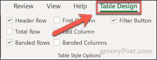 table design tab excel