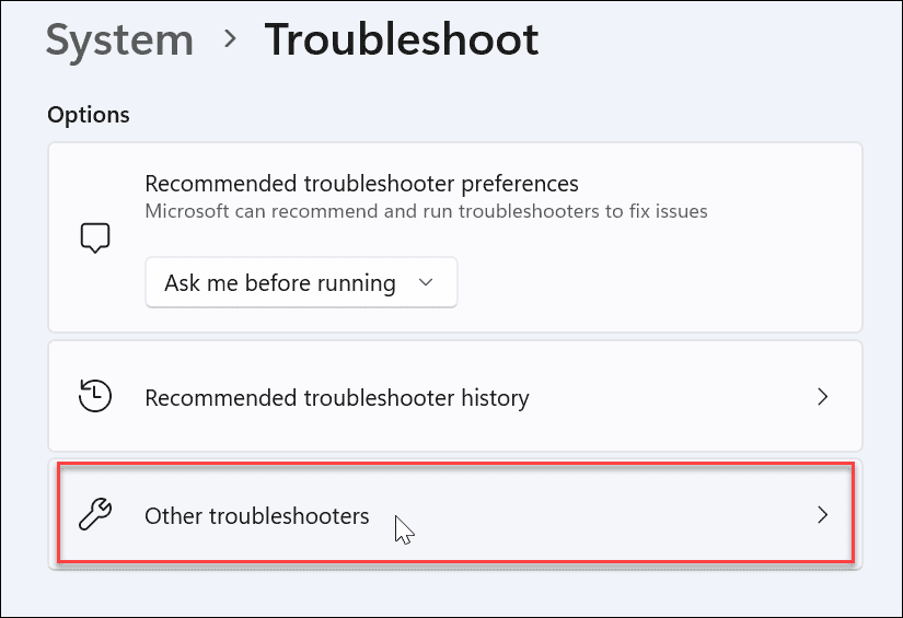 other troubleshooters in windows 11