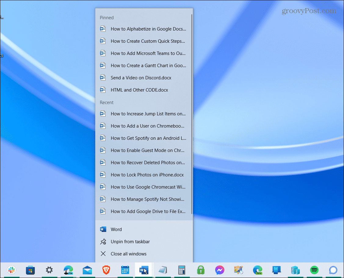 Increase Jump List Items on Windows 
